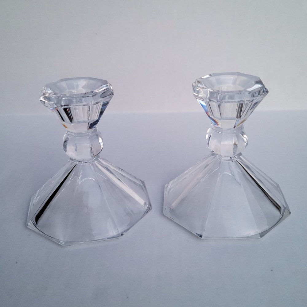 Set of 2 Vtg clear glass candlestick holders